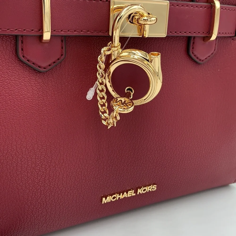 Michael Kors Hamilton Small Satchel Shoulder Crossbody Bag Dark Cherry COLOR - Picture 14 of 16